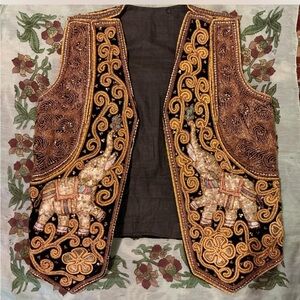 Embroidered Elephant Vest with Gold and Brown Accents